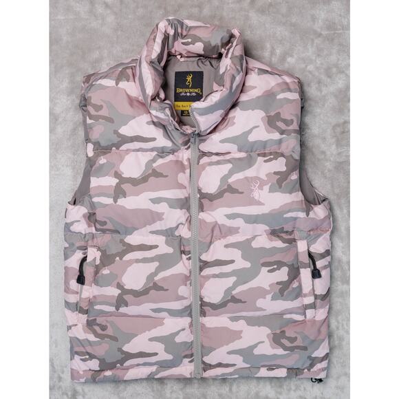 Browning Pink Camouflage Camo Goose Down Puffer Vest Womens Size XS - Picture 1 of 15